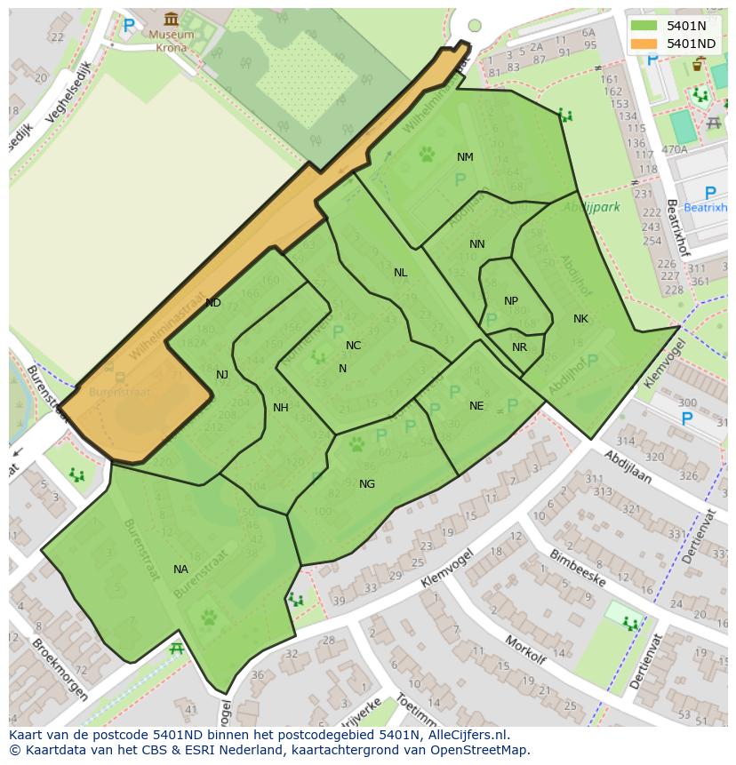 Afbeelding van het postcodegebied 5401 ND op de kaart.