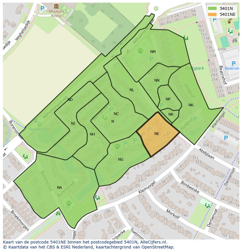 Afbeelding van het postcodegebied 5401 NE op de kaart.