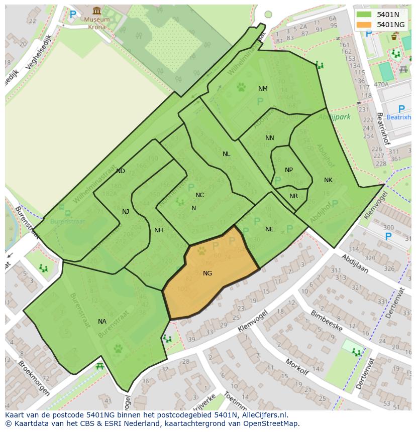 Afbeelding van het postcodegebied 5401 NG op de kaart.