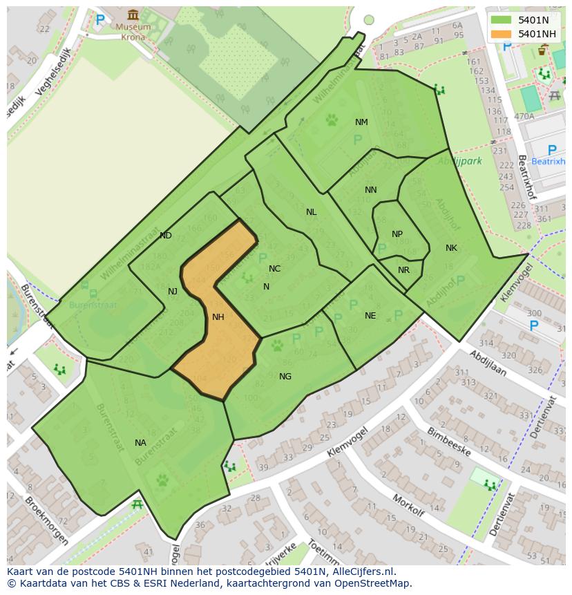 Afbeelding van het postcodegebied 5401 NH op de kaart.