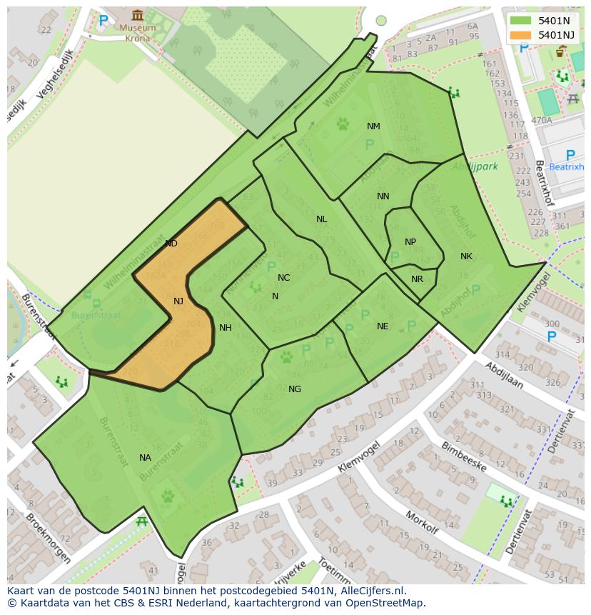 Afbeelding van het postcodegebied 5401 NJ op de kaart.