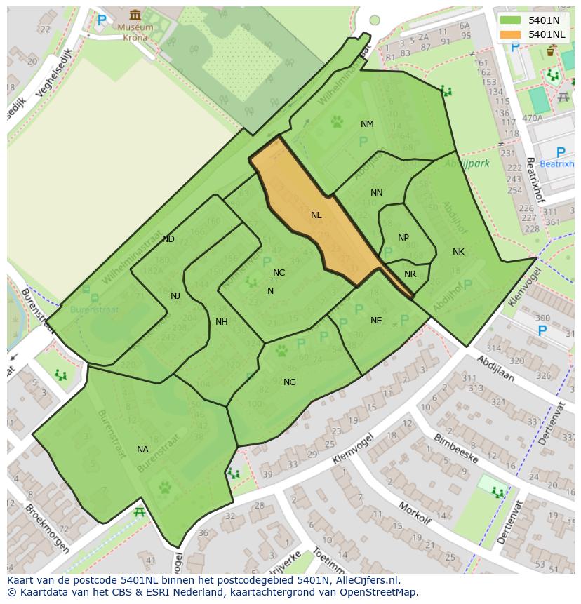 Afbeelding van het postcodegebied 5401 NL op de kaart.