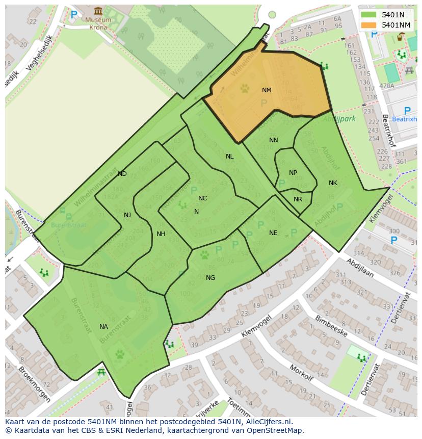 Afbeelding van het postcodegebied 5401 NM op de kaart.