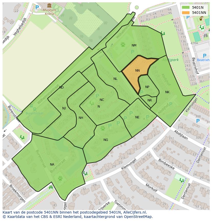 Afbeelding van het postcodegebied 5401 NN op de kaart.