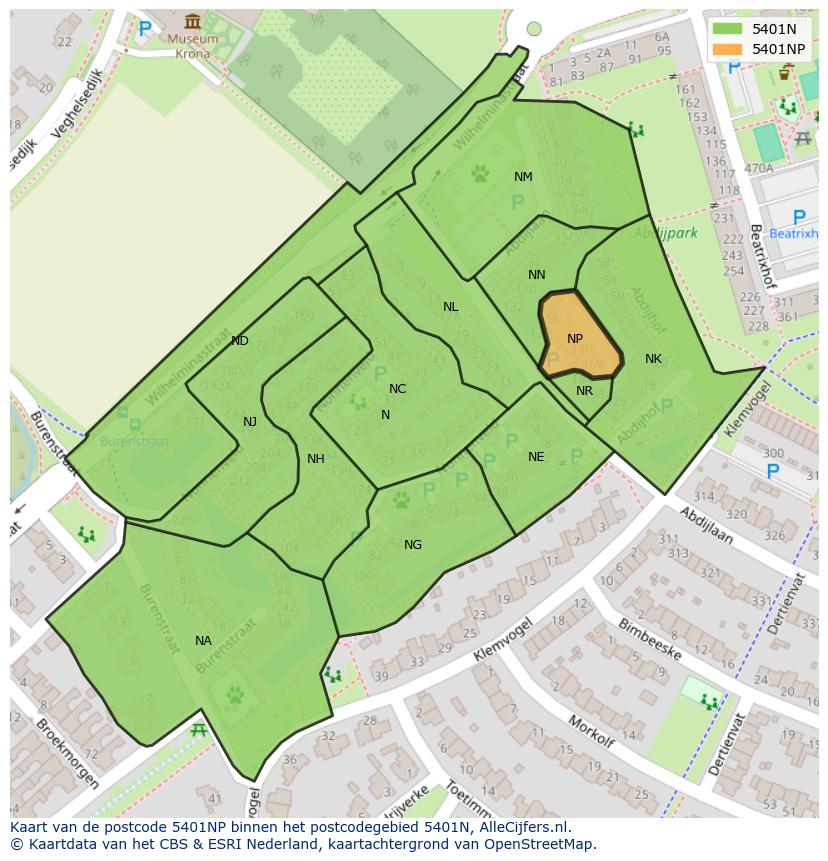 Afbeelding van het postcodegebied 5401 NP op de kaart.