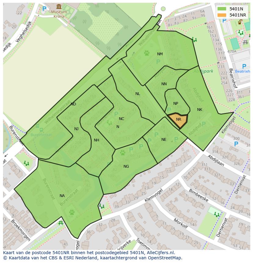 Afbeelding van het postcodegebied 5401 NR op de kaart.