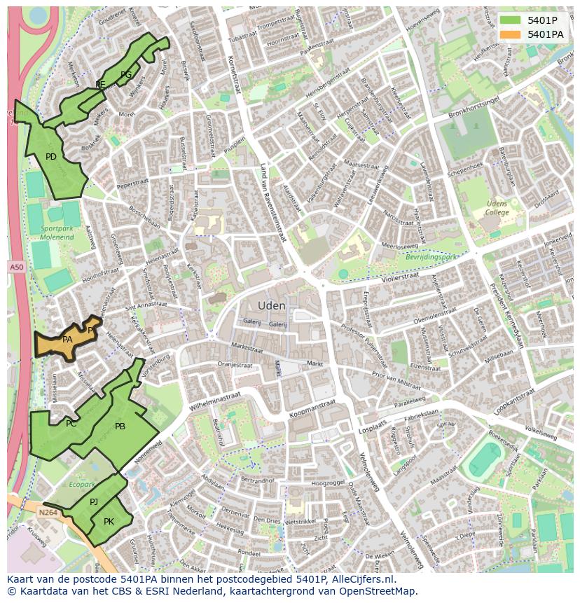 Afbeelding van het postcodegebied 5401 PA op de kaart.