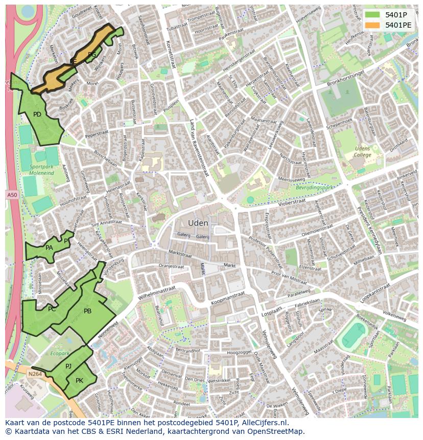 Afbeelding van het postcodegebied 5401 PE op de kaart.