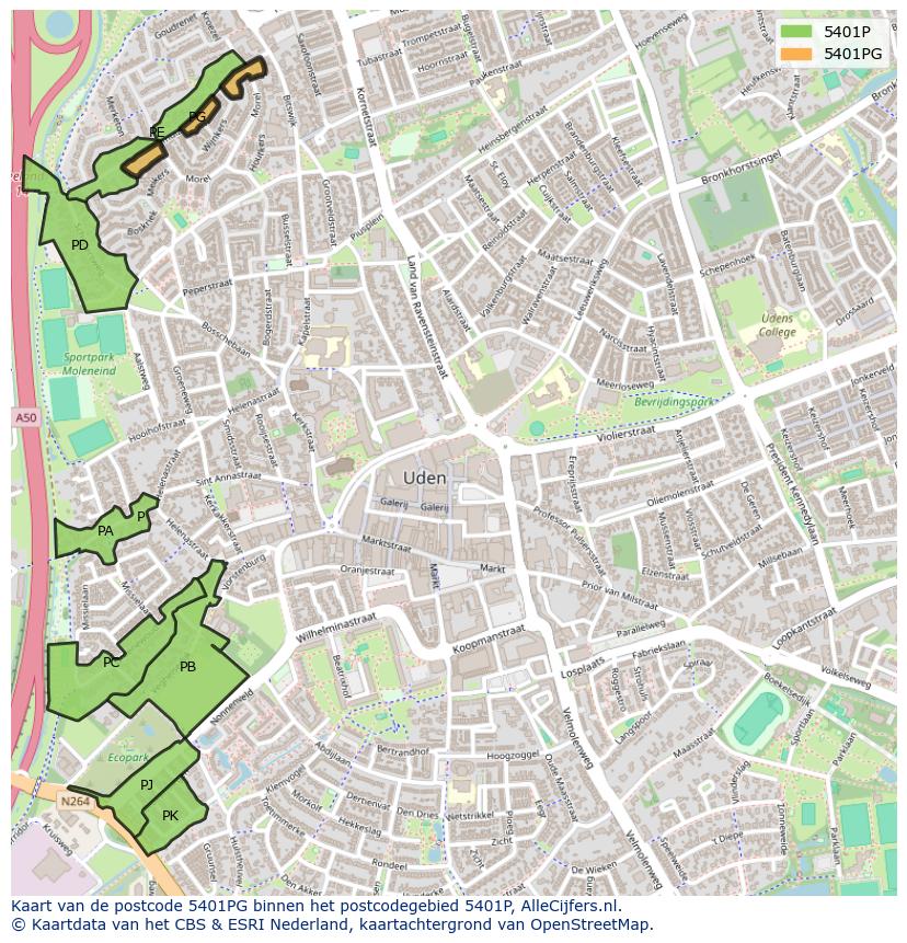 Afbeelding van het postcodegebied 5401 PG op de kaart.