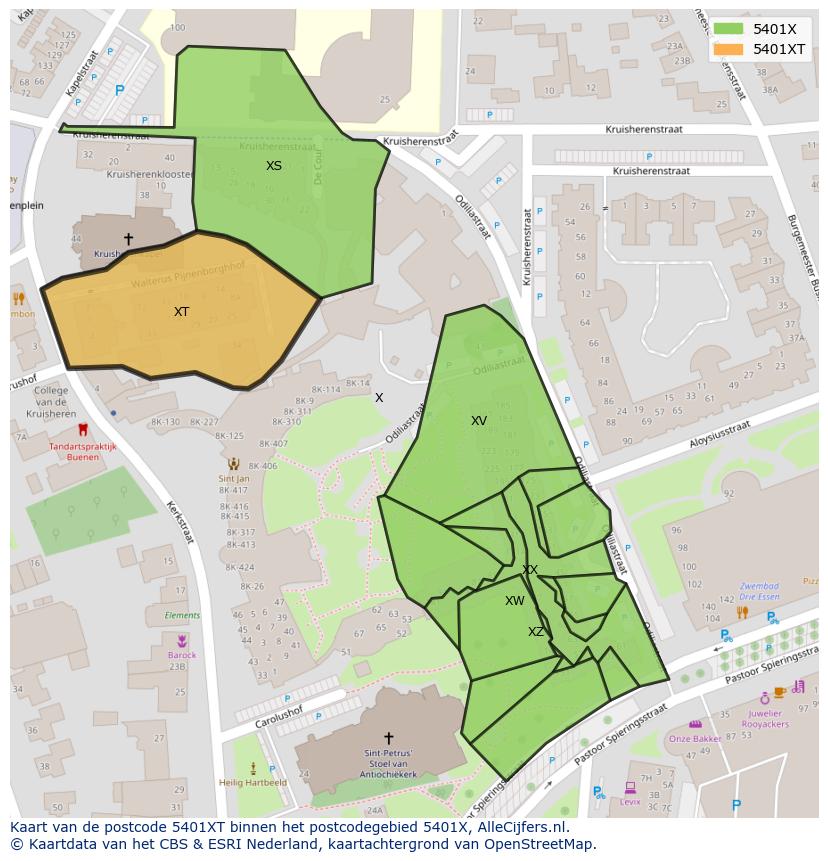 Afbeelding van het postcodegebied 5401 XT op de kaart.