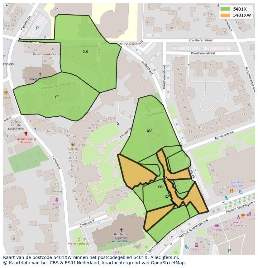 Afbeelding van het postcodegebied 5401 XW op de kaart.