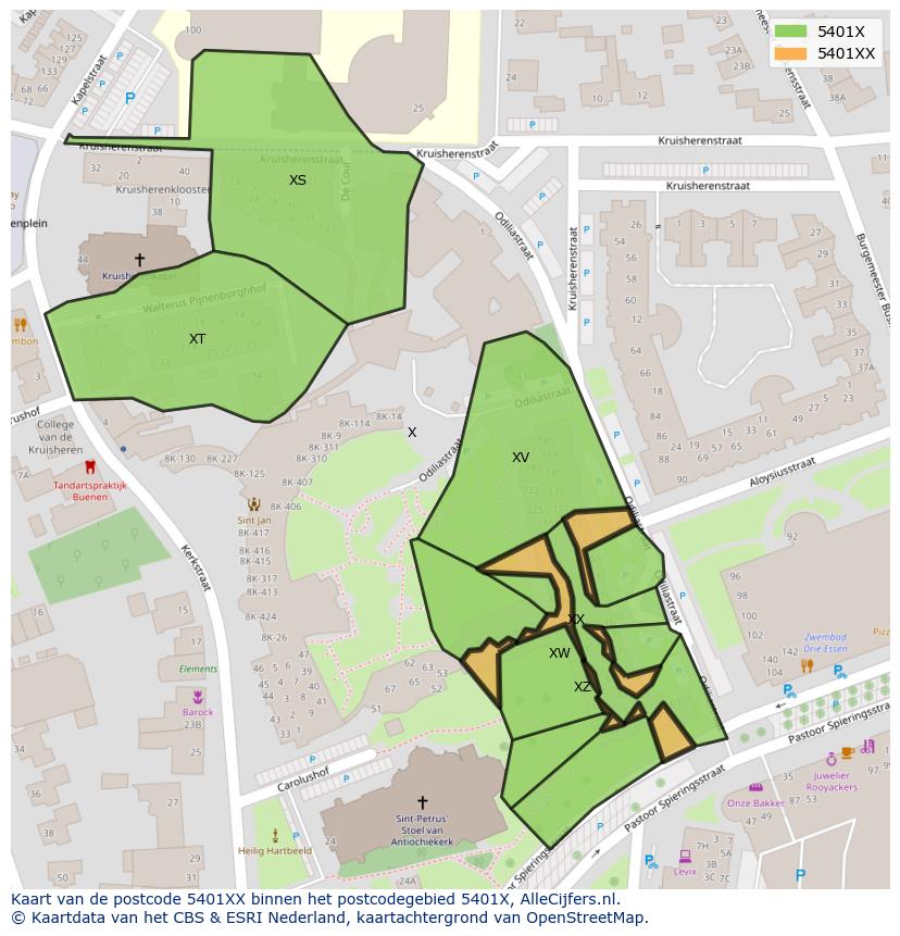 Afbeelding van het postcodegebied 5401 XX op de kaart.
