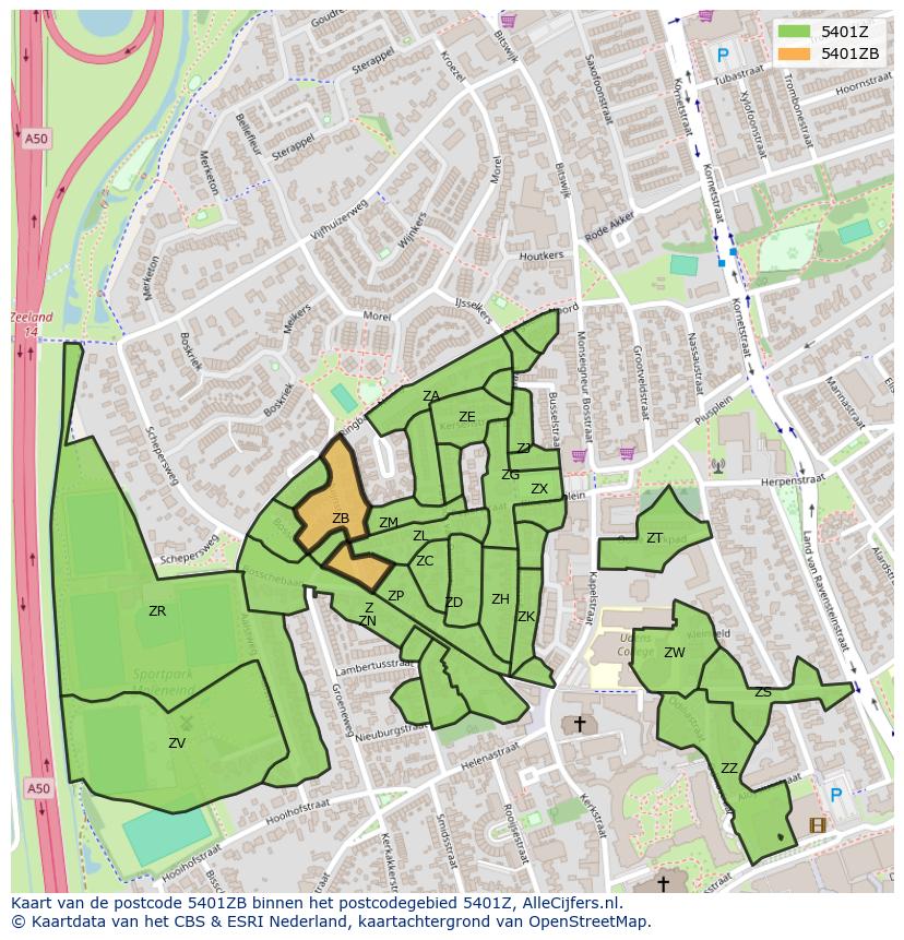 Afbeelding van het postcodegebied 5401 ZB op de kaart.