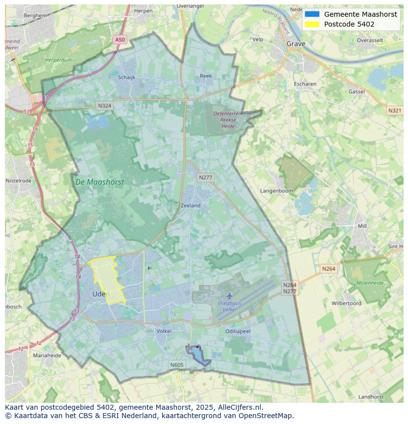 Afbeelding van het postcodegebied 5402 op de kaart.
