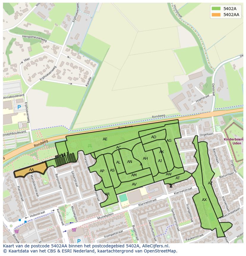 Afbeelding van het postcodegebied 5402 AA op de kaart.