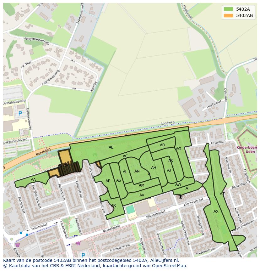 Afbeelding van het postcodegebied 5402 AB op de kaart.