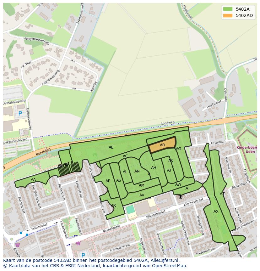 Afbeelding van het postcodegebied 5402 AD op de kaart.