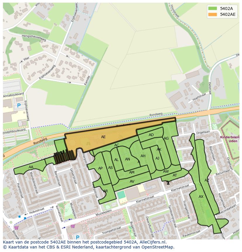 Afbeelding van het postcodegebied 5402 AE op de kaart.