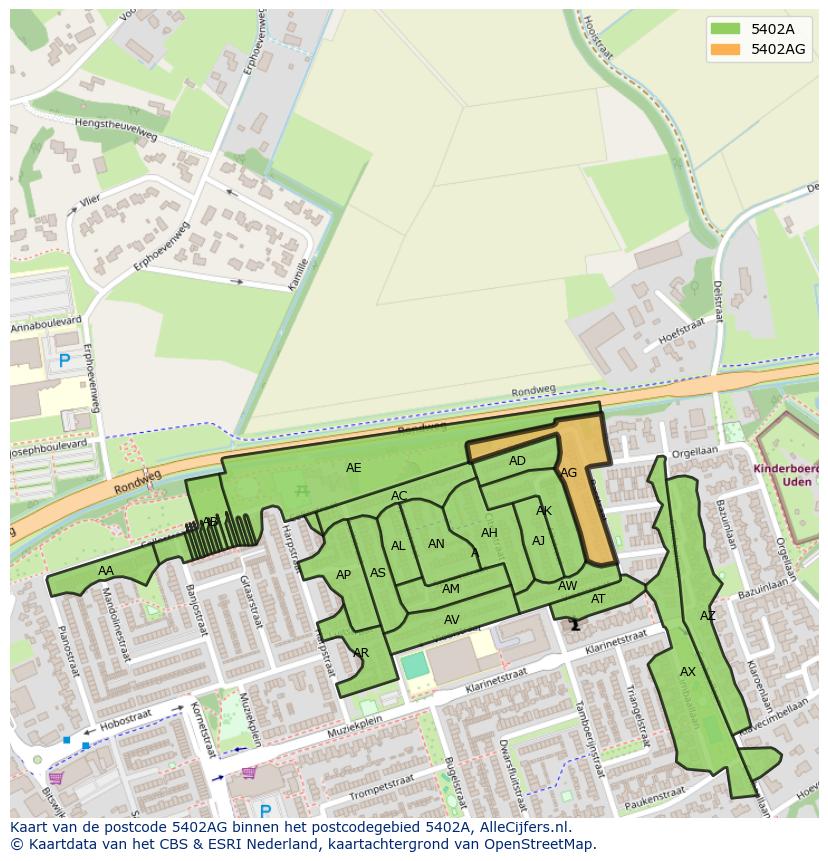 Afbeelding van het postcodegebied 5402 AG op de kaart.