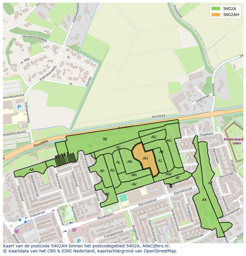 Afbeelding van het postcodegebied 5402 AH op de kaart.