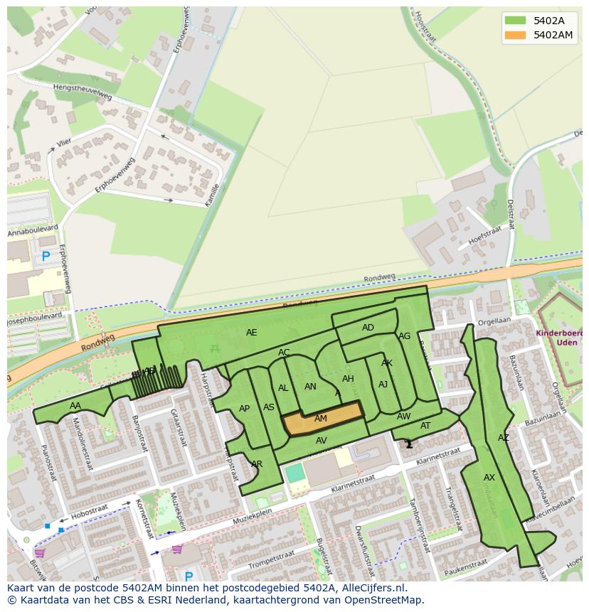 Afbeelding van het postcodegebied 5402 AM op de kaart.