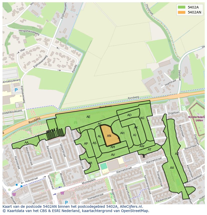 Afbeelding van het postcodegebied 5402 AN op de kaart.