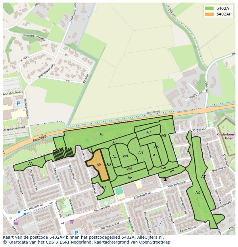 Afbeelding van het postcodegebied 5402 AP op de kaart.