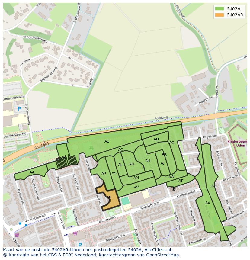 Afbeelding van het postcodegebied 5402 AR op de kaart.