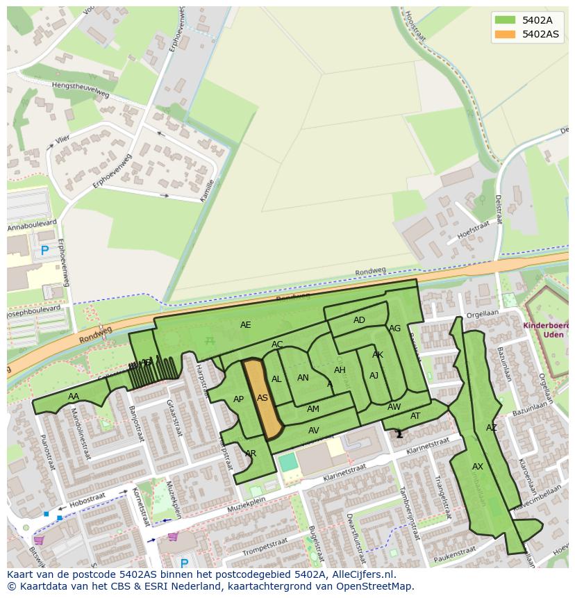 Afbeelding van het postcodegebied 5402 AS op de kaart.
