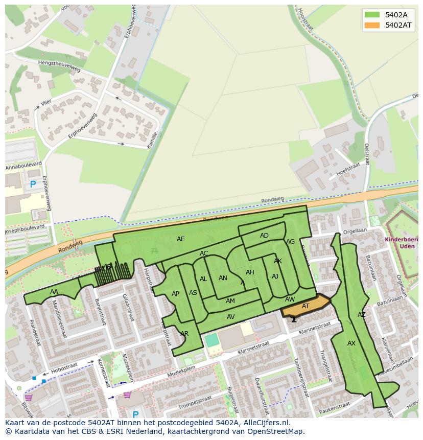 Afbeelding van het postcodegebied 5402 AT op de kaart.