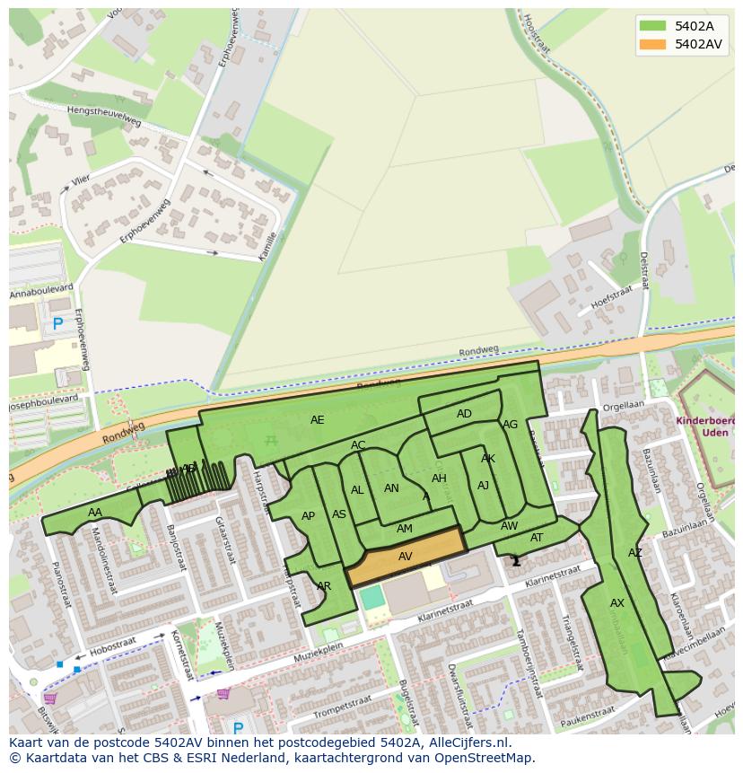 Afbeelding van het postcodegebied 5402 AV op de kaart.