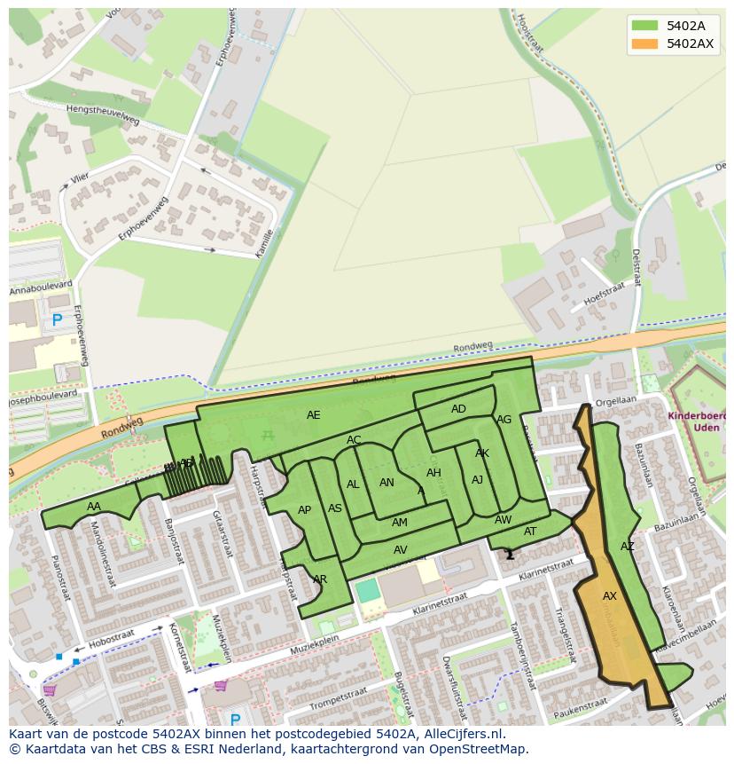 Afbeelding van het postcodegebied 5402 AX op de kaart.