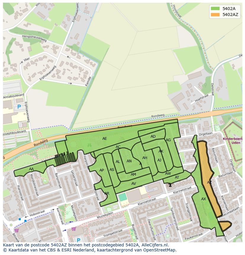 Afbeelding van het postcodegebied 5402 AZ op de kaart.
