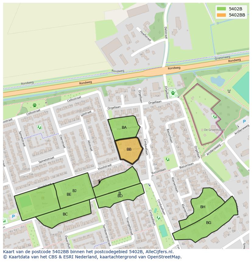 Afbeelding van het postcodegebied 5402 BB op de kaart.