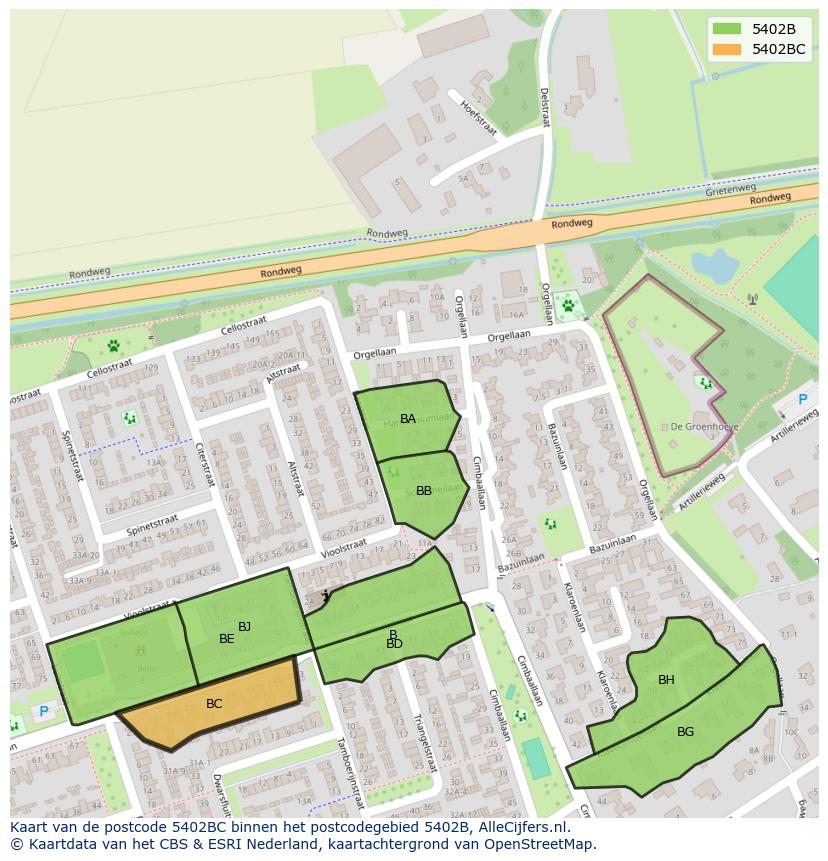 Afbeelding van het postcodegebied 5402 BC op de kaart.