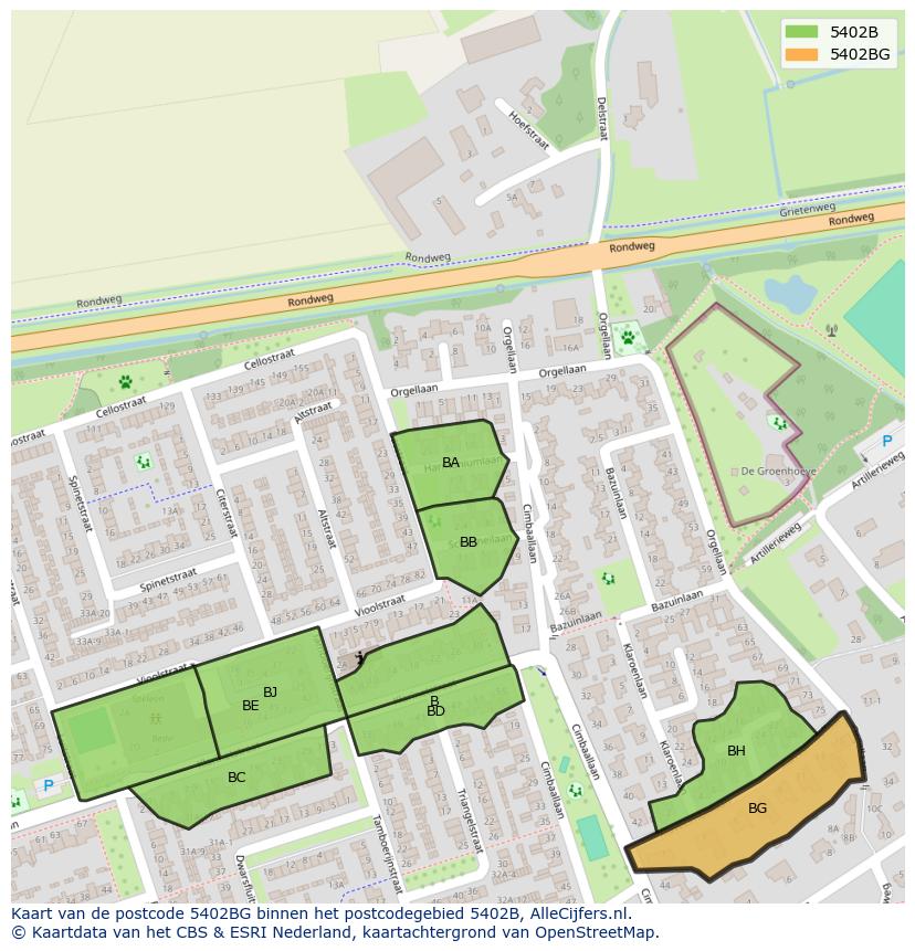 Afbeelding van het postcodegebied 5402 BG op de kaart.