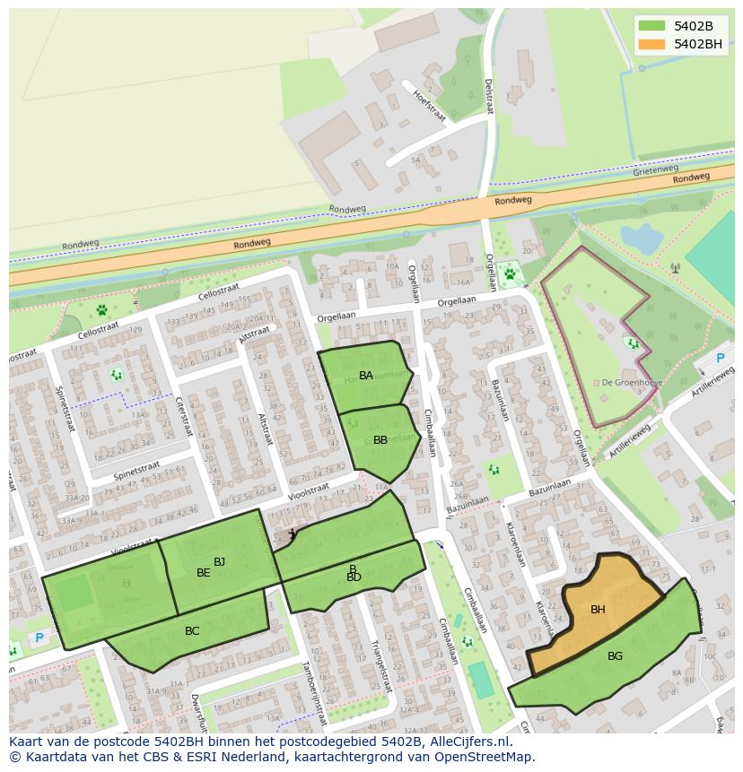 Afbeelding van het postcodegebied 5402 BH op de kaart.