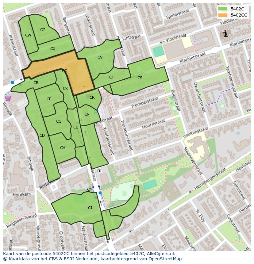 Afbeelding van het postcodegebied 5402 CC op de kaart.
