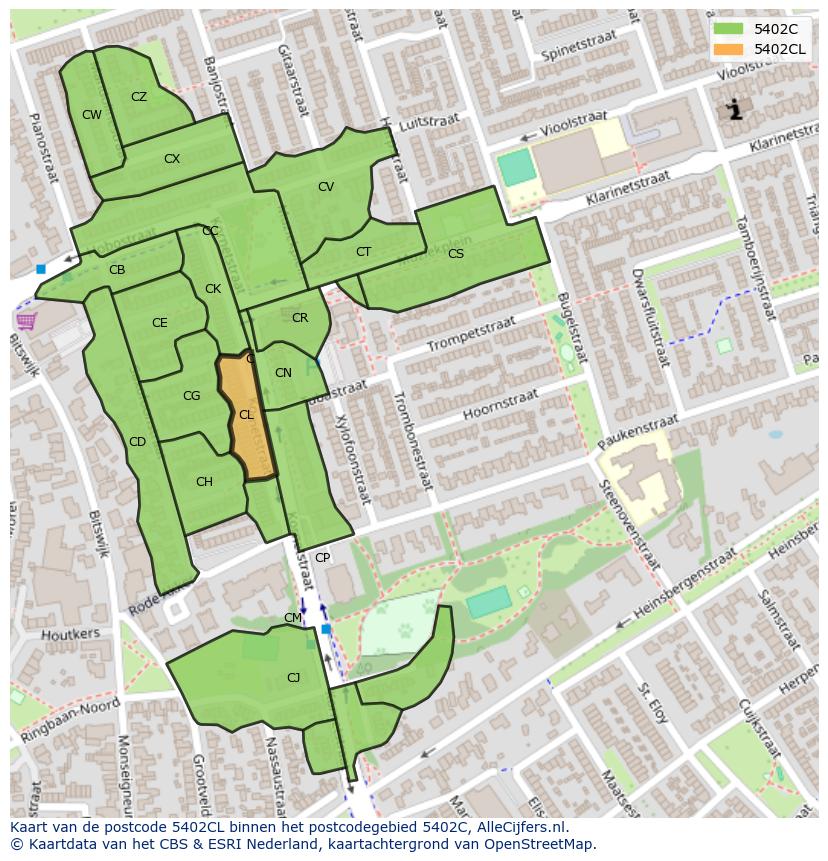 Afbeelding van het postcodegebied 5402 CL op de kaart.