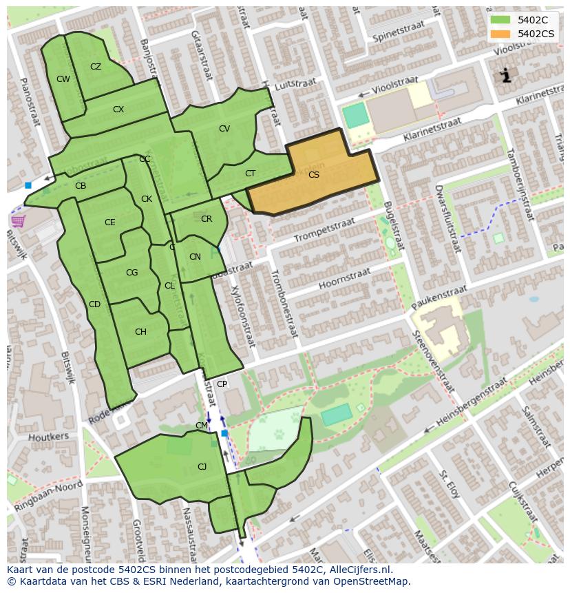 Afbeelding van het postcodegebied 5402 CS op de kaart.