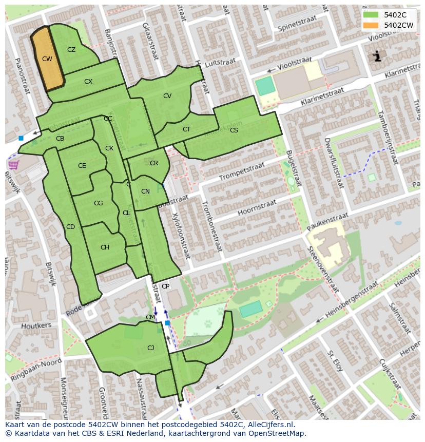 Afbeelding van het postcodegebied 5402 CW op de kaart.