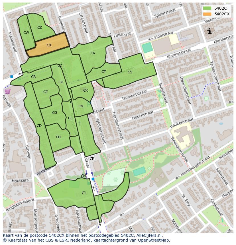 Afbeelding van het postcodegebied 5402 CX op de kaart.