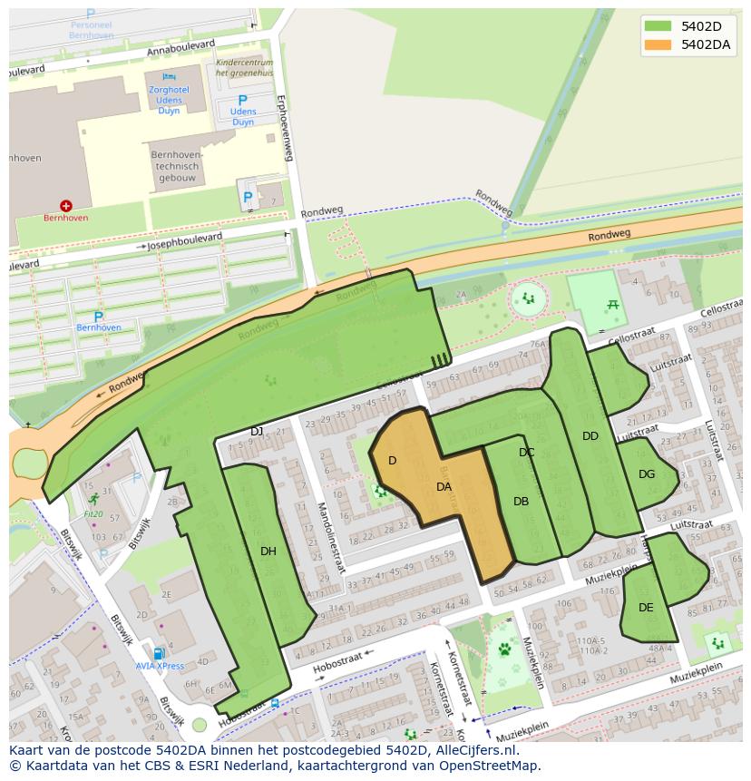 Afbeelding van het postcodegebied 5402 DA op de kaart.