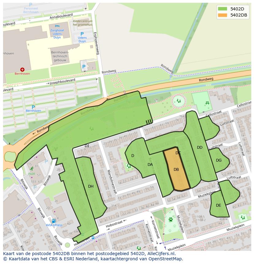 Afbeelding van het postcodegebied 5402 DB op de kaart.