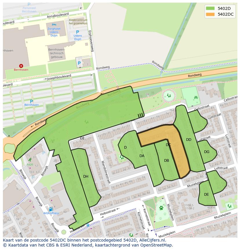 Afbeelding van het postcodegebied 5402 DC op de kaart.
