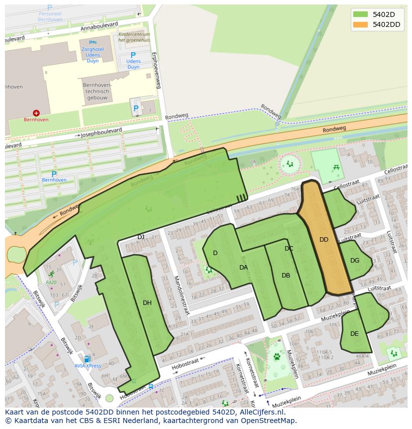Afbeelding van het postcodegebied 5402 DD op de kaart.