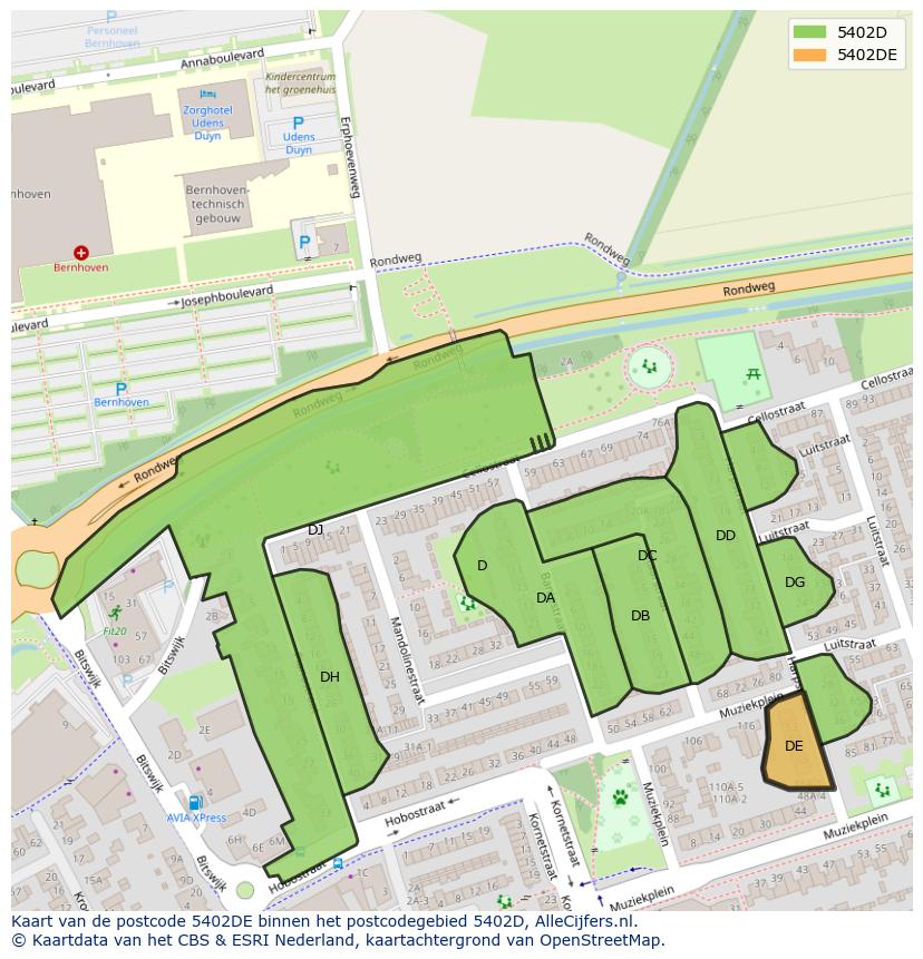 Afbeelding van het postcodegebied 5402 DE op de kaart.