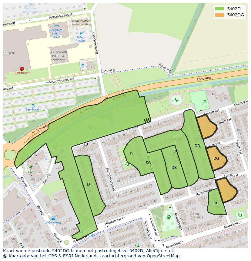 Afbeelding van het postcodegebied 5402 DG op de kaart.