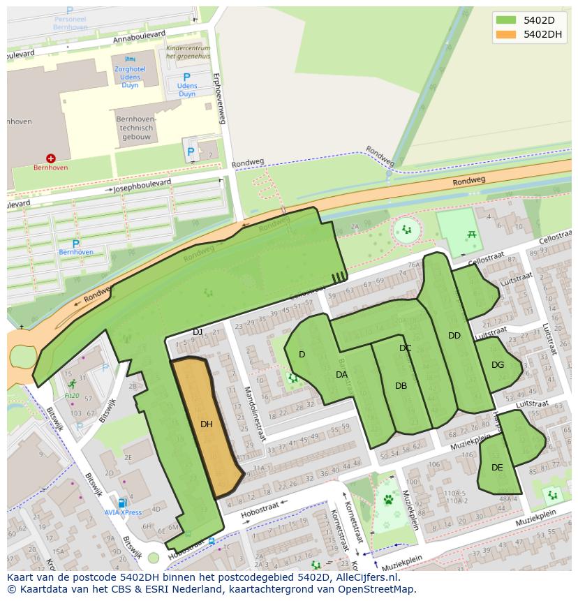 Afbeelding van het postcodegebied 5402 DH op de kaart.