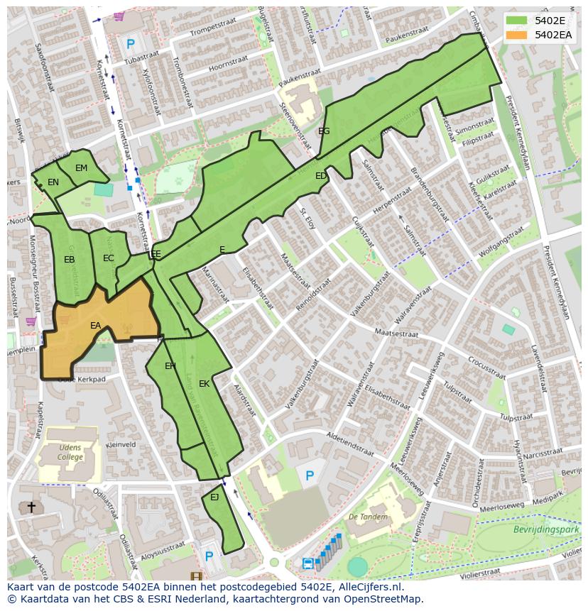 Afbeelding van het postcodegebied 5402 EA op de kaart.